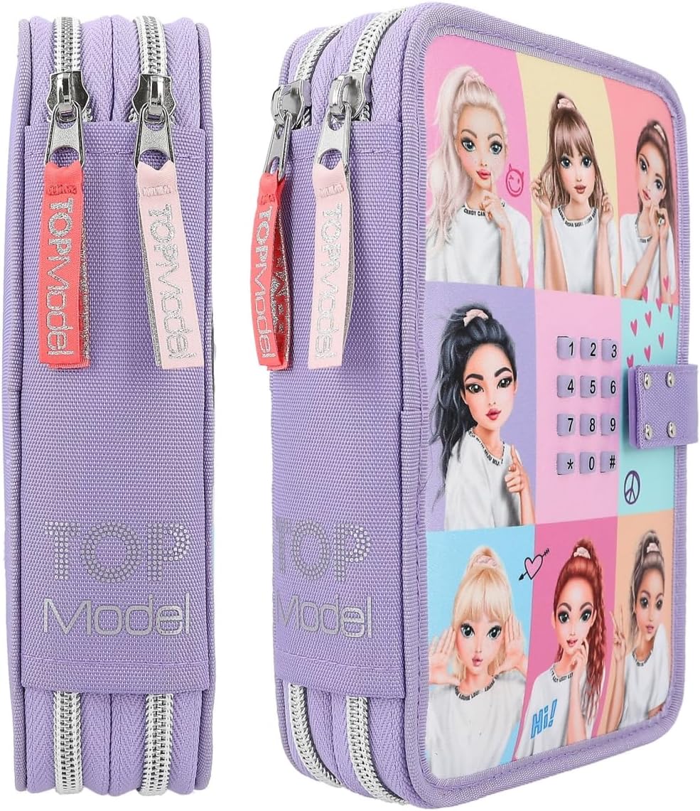 Depesche 12592 TOPModel Snap Shots - Filled 2-Compartment Pencil Case with Key Code, Pencil Case with Coloured Pencils, Ruler, Scissors and much more