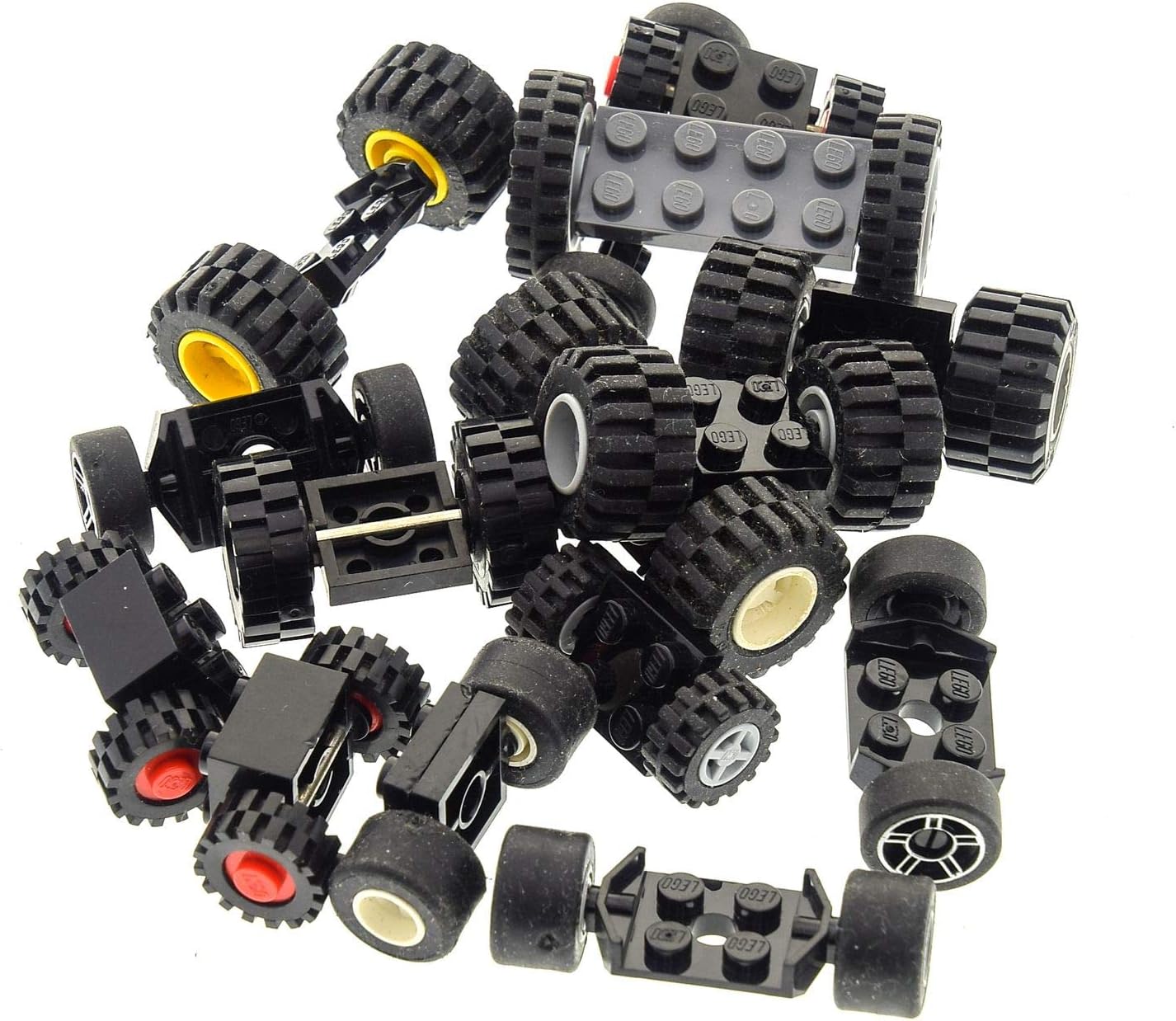 Lego City Classic Basic Axles with Wheels - Pack of 15 - Random Mixed - Wheel Wheels Set - Ideal for Construction Projects and Vehicle Constructions