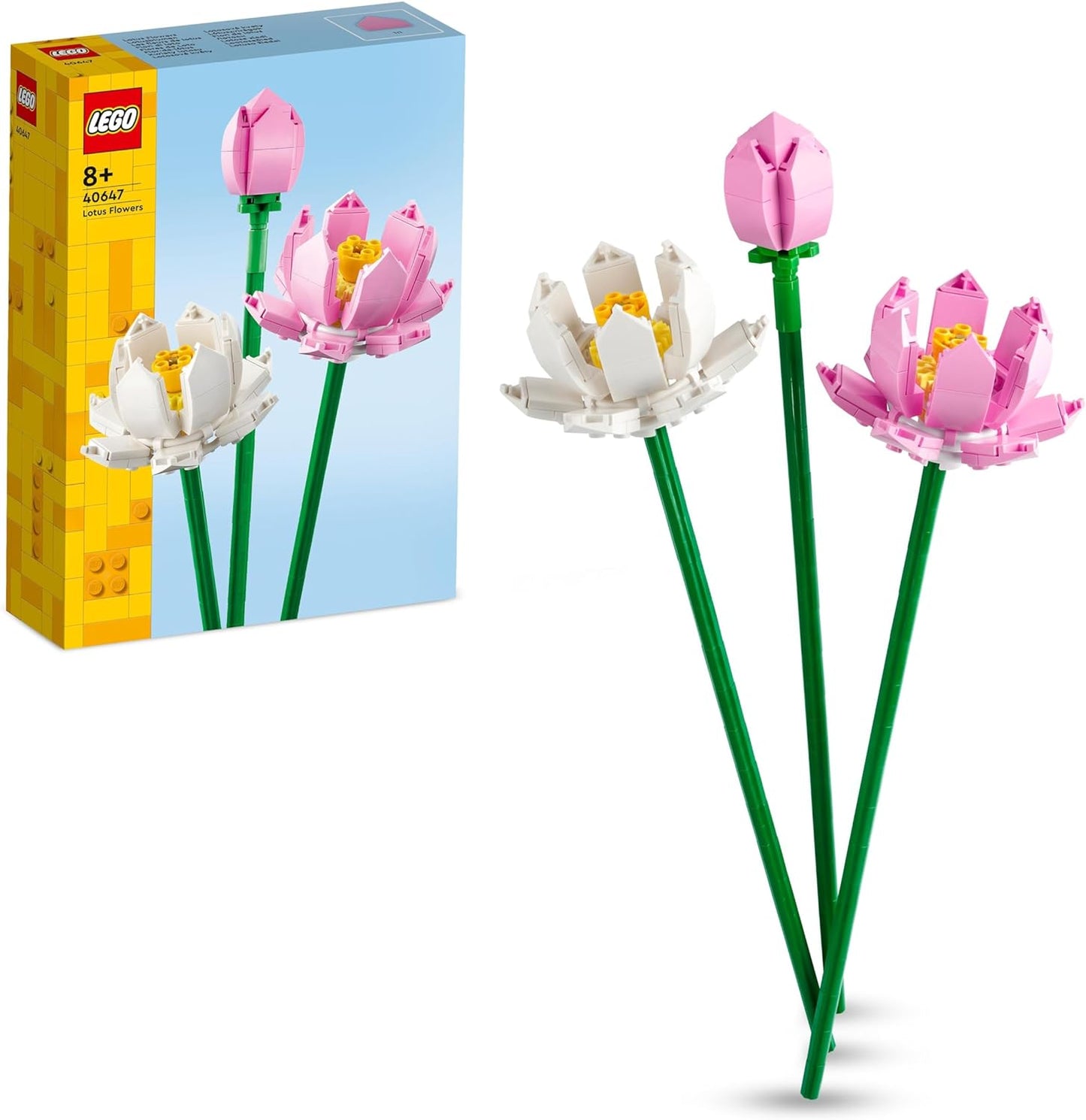 LEGO Lotusblumen, Blumenstrauß mit 3 künstlichen Blumen, Schlafzimmer- oder Schreibtisch-Deko, Valentinstag-Geschenk für Mädchen und Jungen, Sie und Ihn, Botanik Kollektion 40647