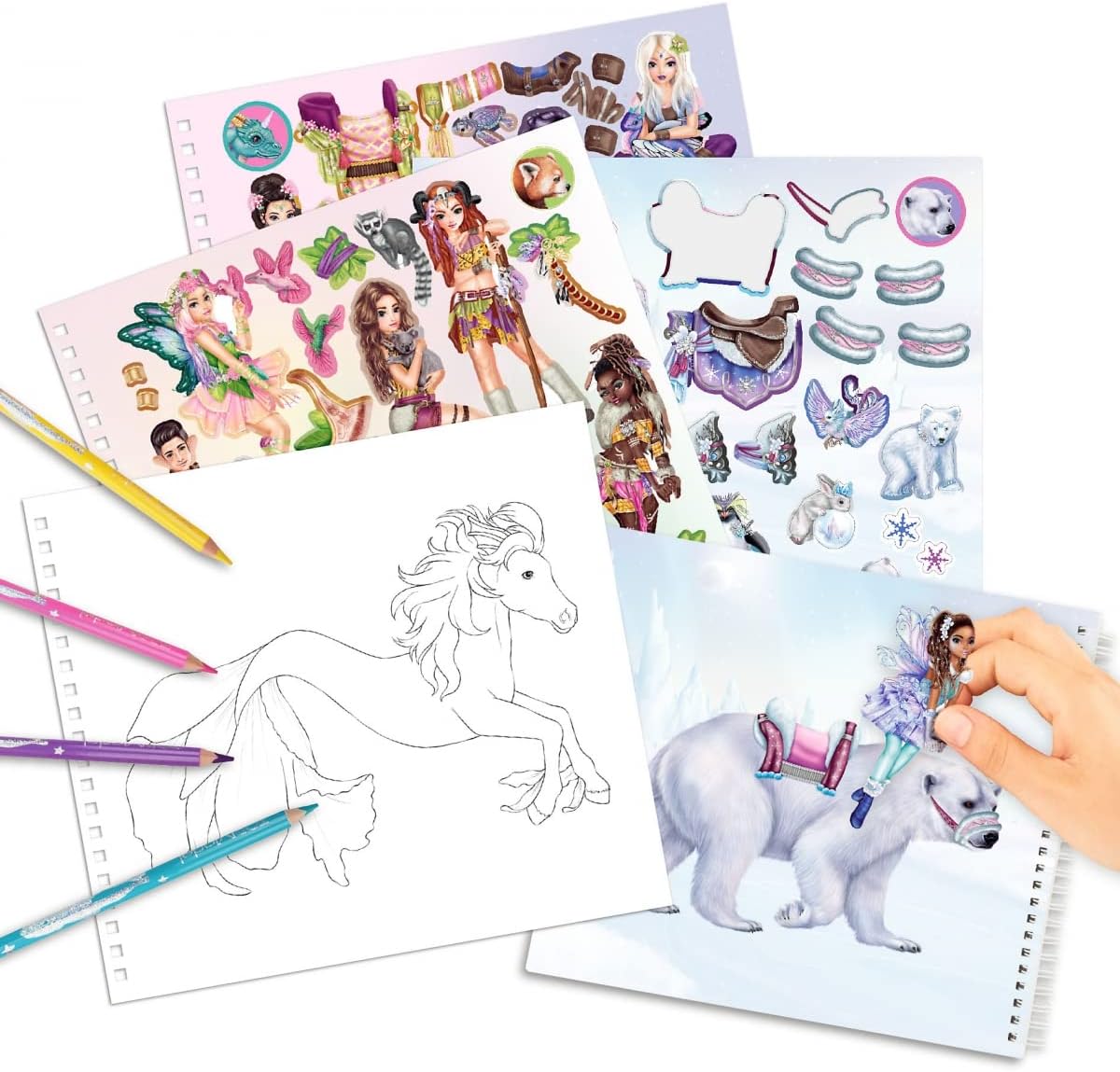 Depesche 12072 TOPModel Iceworld Create Your Fantasy Friend Colouring and Sticker Book with 24 Pages for Creating Fantastic Beings, Colouring Book with Sticker Sheet and Spiral Binding