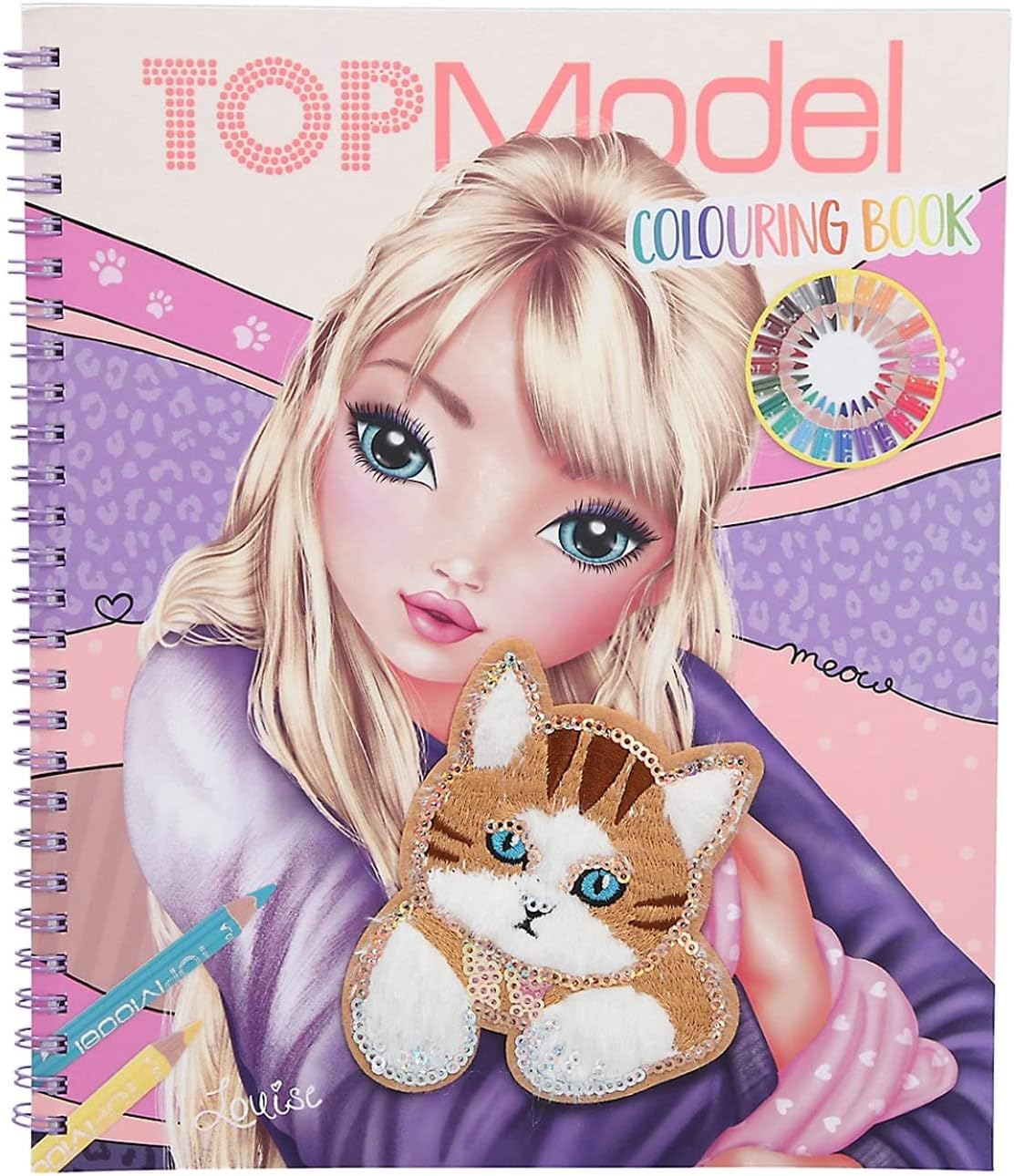 Depesche TOPModel 11450 Colouring Book Cat Colouring Book with 40 Cat Motifs for Colouring, Includes Sticker Sheet, Cover with Cat Appliqué with Fur and Sequins