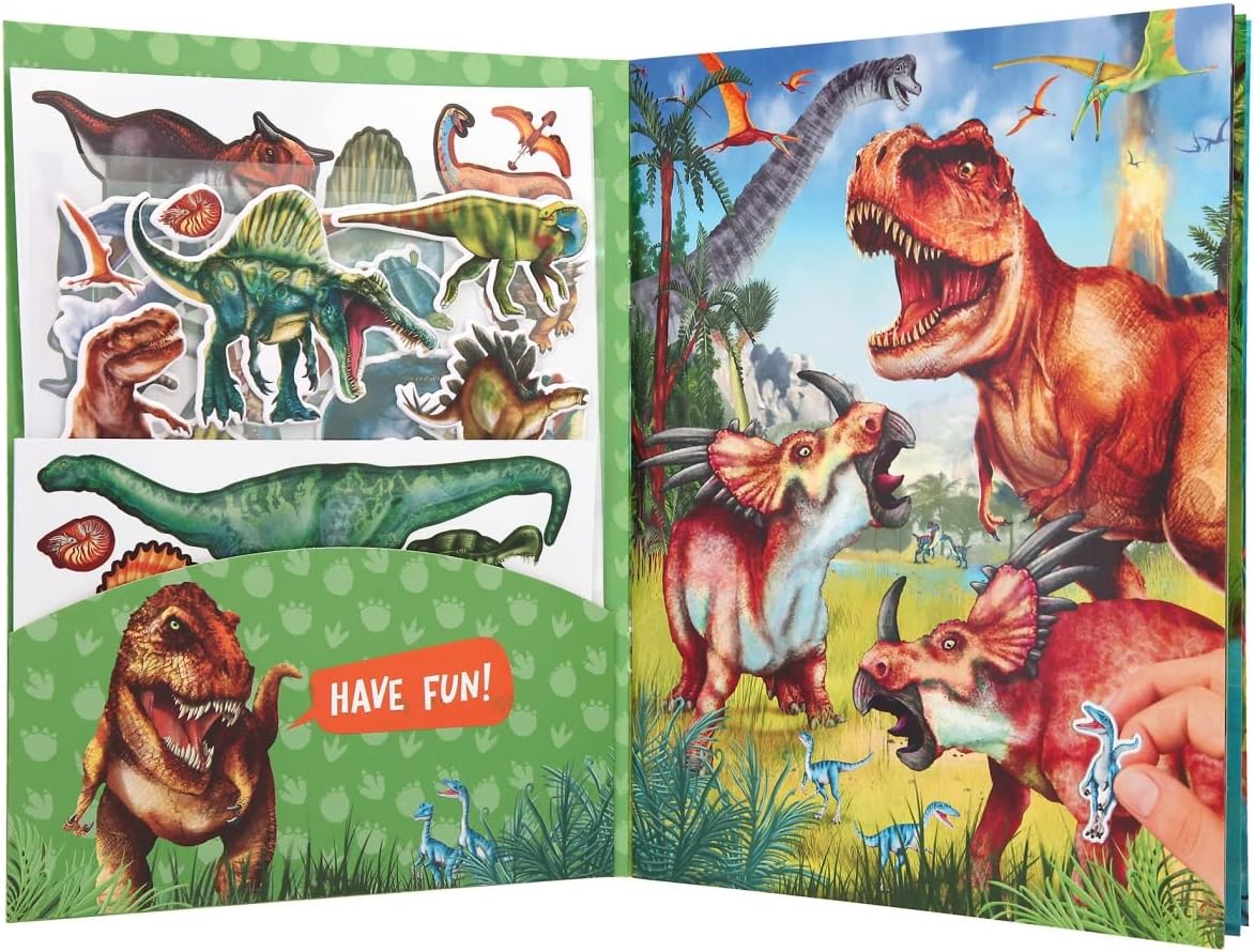 Depesche 11881 Dino World Sticker Book with 20 Pages Full of Dinosaurs, Exciting Prehistoric Scenes and 84 Padded Foam Stickers