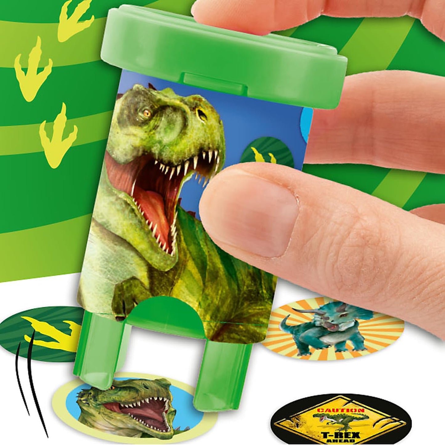 Depesche 13349 Dino World Stamper Set for Stamping Dinosaur Stickers, Includes Stamp and 160 Stickers, Multi-Coloured