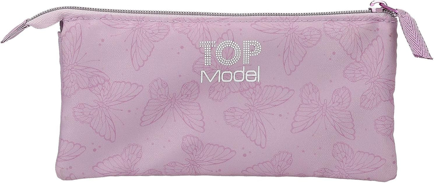 Depesche TOPModel Fairy Love 12782 Pencil Case in Mauve with Model Motif and Butterflies, Pencil Case with 3 Zip Compartments, Pink, Backpack