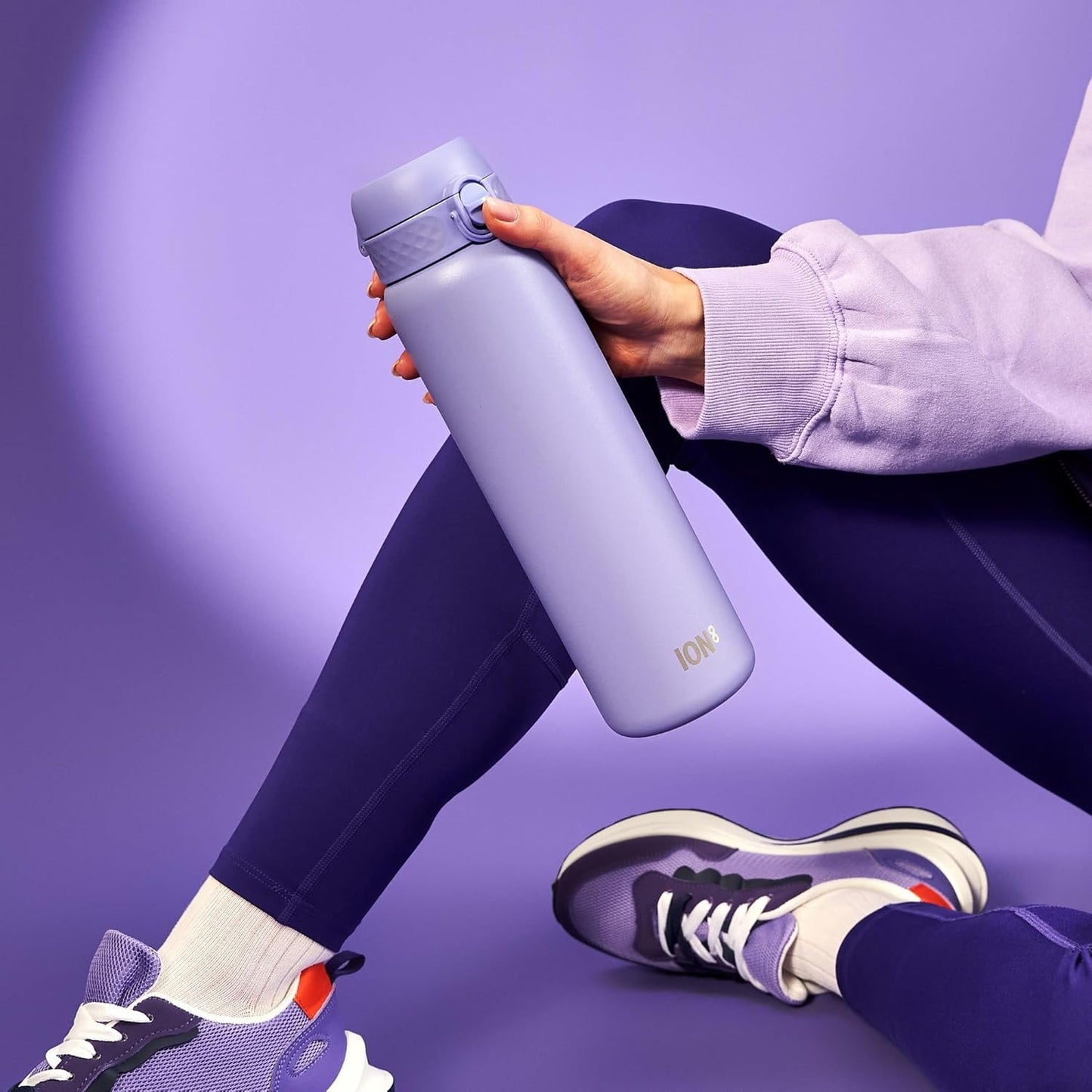 Ion8 Vacuum Insulated Stainless Steel Water Bottle, 1 Litre, 920 ml, Leak-Proof, One-Handed Opening, Secure Locking, Dishwasher Safe, Carry Handle, Durable, Ideal for Sports and Yoga, Light Purple