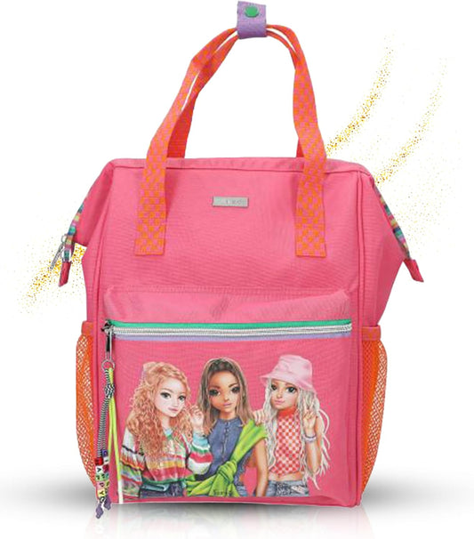 Depesche TOPModel Joy Backpack, Pink and Orange, Model Motif, Colourful Details, Adjustable Straps and TOPModel Timetable and Colouring Sheet, Pink, orange