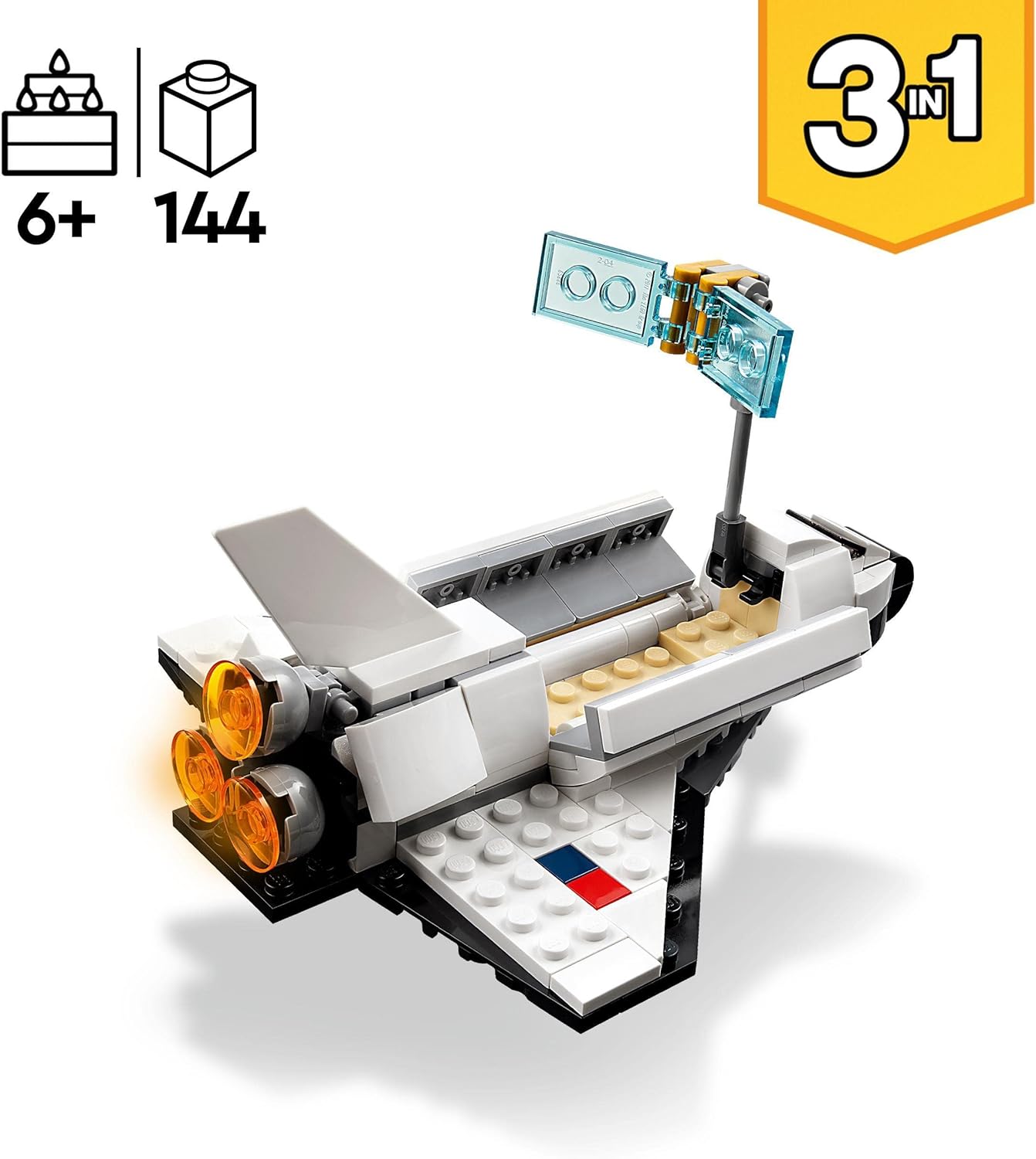 LEGO Creator 3-in-1 Spaceshuttle Toy for Astronaut to Spaceship, Construction Toy for Children, Boys, Girls from 6 Years, Creative Gift Idea 31134