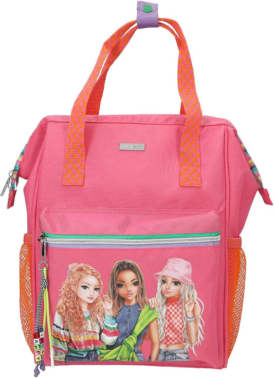 Depesche 12911 TOPModel Joy Backpack in Pink and Orange, with Model Motif and Colourful Details, Bag with Adjustable Straps