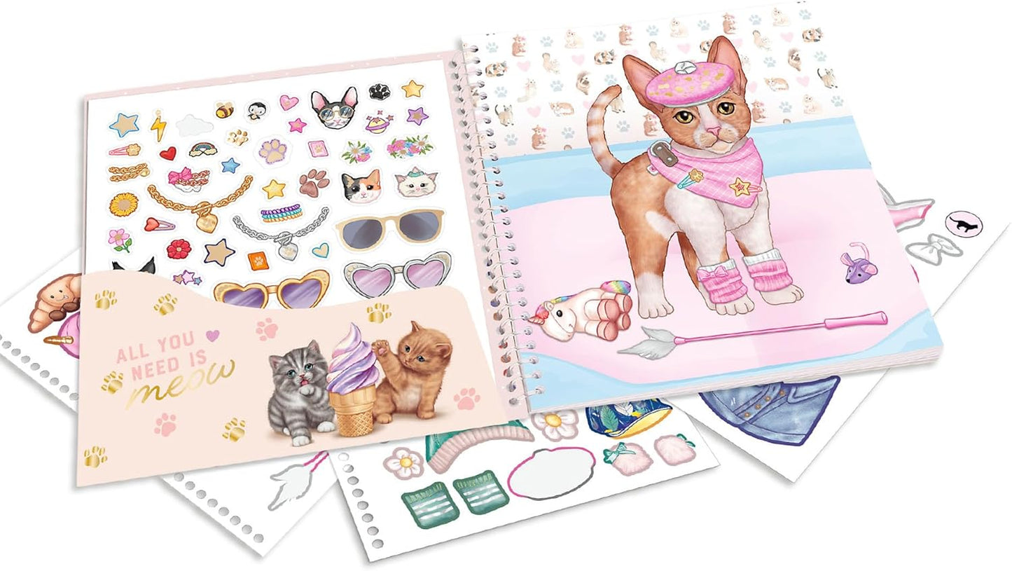 Depesche 12965 TOPModel Kitty Dress Me Up Sticker Book with 24 Pages of Pre-Printed Cat Motifs to Design Yourself Includes 11 Sticker Sheets