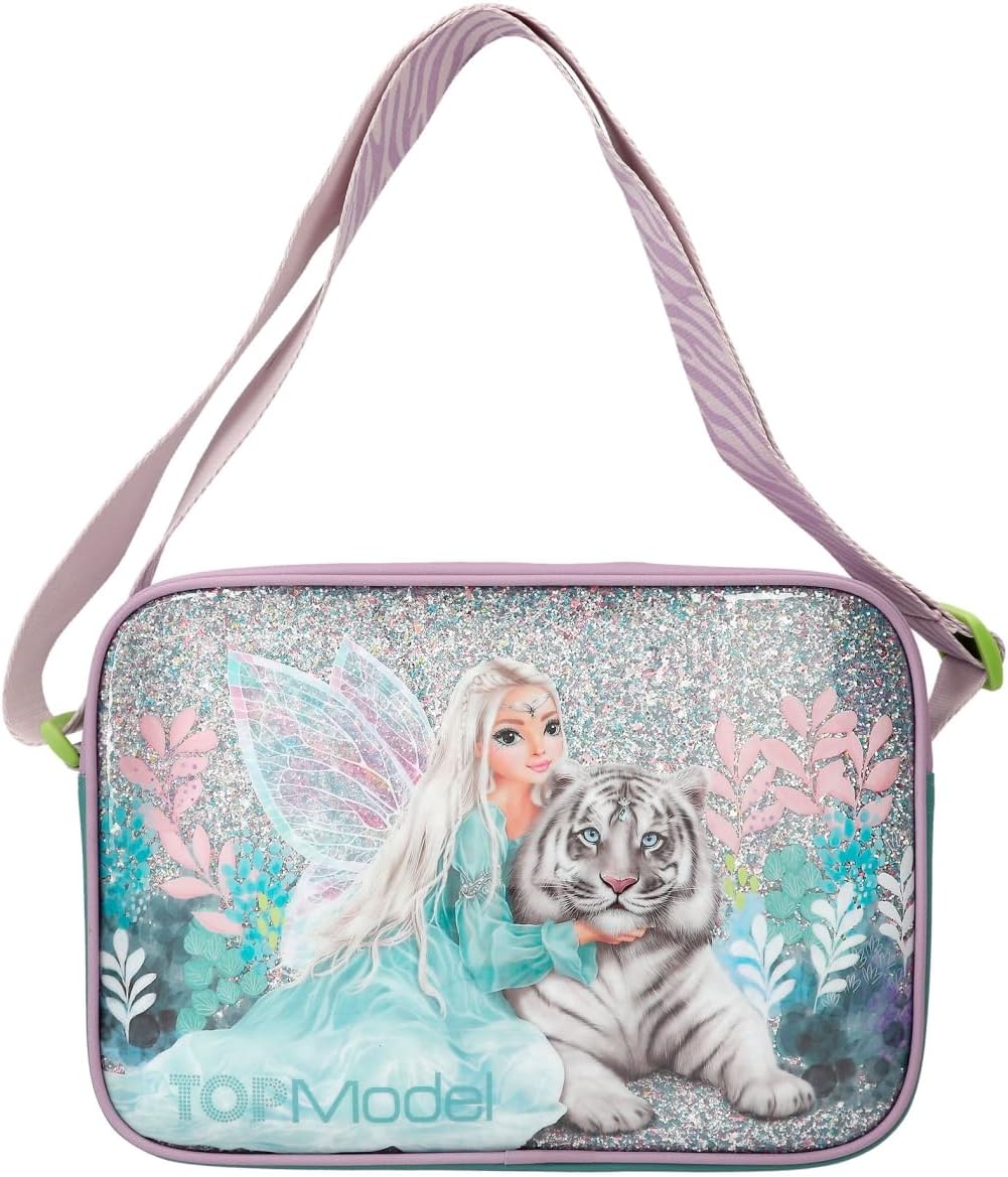 Depesche TOPModel Fantasy Tiger 12495 Shoulder Bag in Lavender and Petrol, Bag with Zip and Adjustable Shoulder Strap