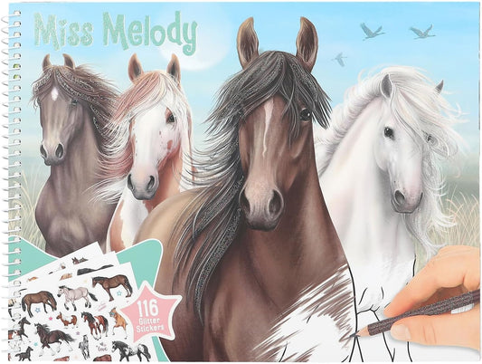 Depesche Miss Melody 12978 Colouring Book with 44 Pages for Creating Horse Motifs Includes Sticker Sheet