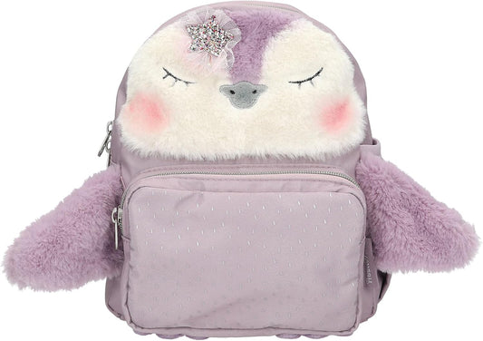 Depesche 13159 Princess Mimi Penguin Backpack in Lilac with Penguin Motif and Plush Fur, Bag with Adjustable Straps