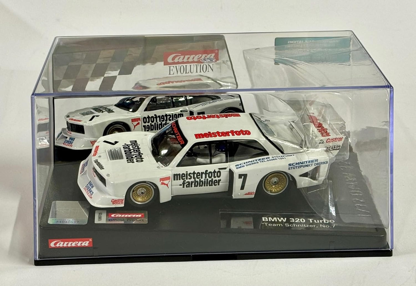 Carrera Evolution I BMW 320 Turbo Low Profile "Team Schnitzer, No.7" Car for Racing Track | Racetracks and Licensed Slot Cars | Front & Rear Light | For Children from 8 Years & Adults