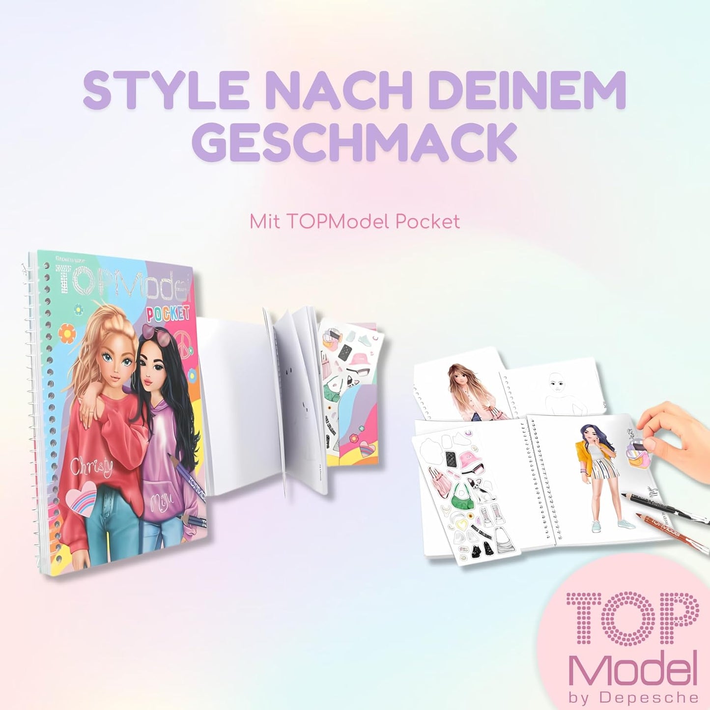 TOPModel Pocket Colouring Book Set - 2 x Handy Fashion Colouring Books for Creative Kids and Girls, Perfect for on the Go with Stylish TOPModel Designs, Trendy Outfits and Cool Accessories for