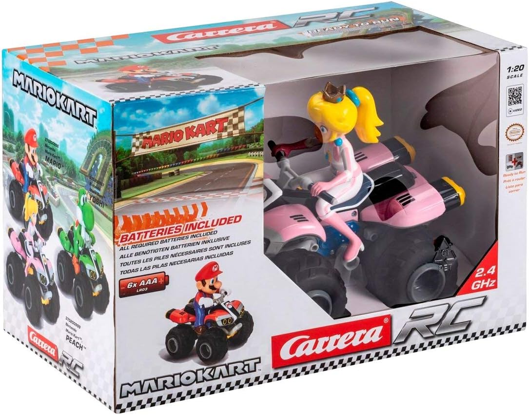 Carrera RC Nintendo Mario Kart 8 Peach Quad │ Remote Controlled from 6 Years for Indoor & Outdoor │ Mini Mario Kart Car with Remote Control to Take Away │ Toy for Children and Adults