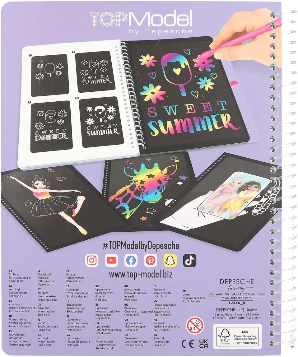 Depesche TOPModel 12410 Magic Scratch Book with 20 Pages Scratch Motifs, Book with Colourful Gradient and Scratch Pen