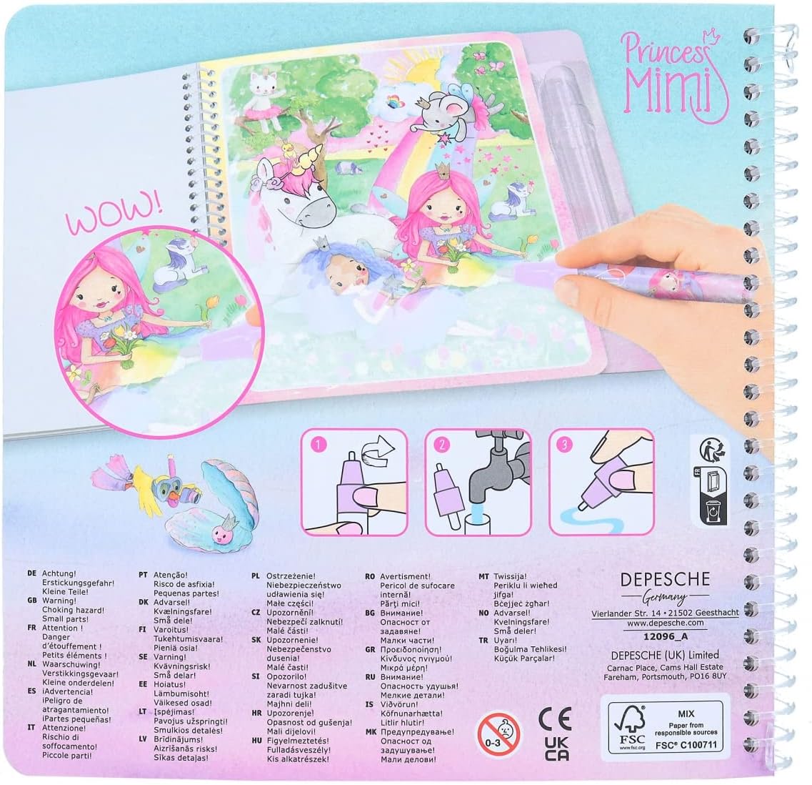 Depesche 12096 Princess Mimi Aqua Magic Book - Colouring Book with Hidden Princess Motifs, Creative Book with 5 Reusable Pages and a Water Pen