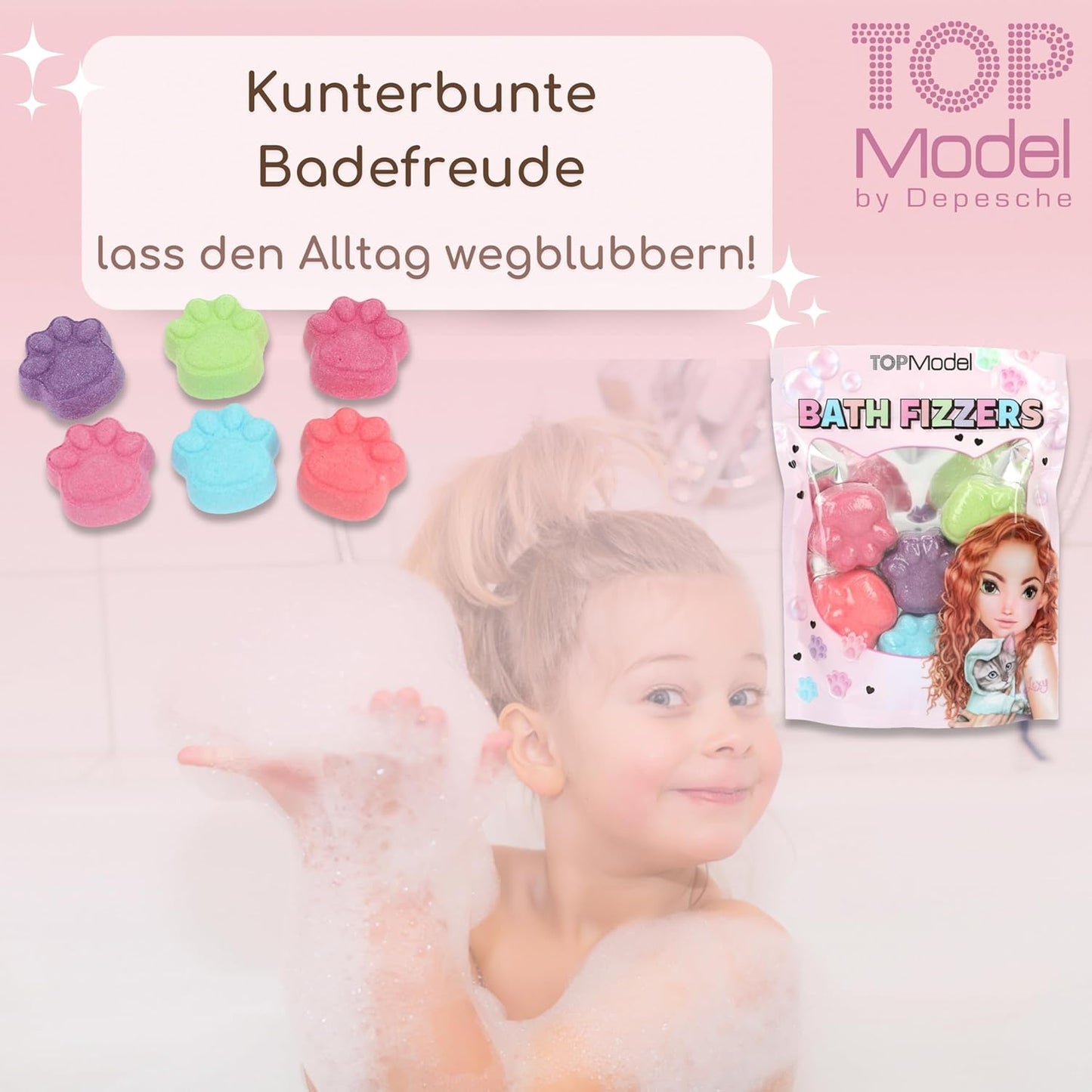 TOPModel Cloth Mask Glitter Beauty and ME & TOPModel Bath Bomb Paw Beauty and ME - Your Perfect Duo for Glittering Selfcare Moments and Bubbly Bath Joys that combine Fun and Relaxation