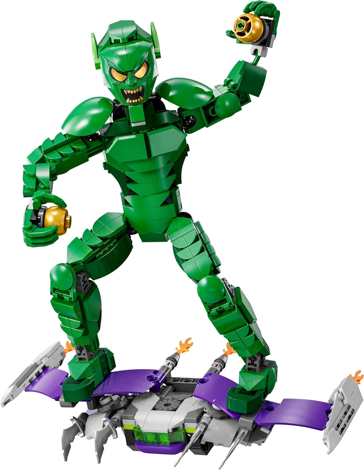 LEGO Marvel Green Goblin Construction Figure, Movable Super Villain Construction Toy for Children from 8 Years, Boys & Girls, Spider-Man Universe Set with Glider & Pumpkin Bombs, Superhero Gift Idea