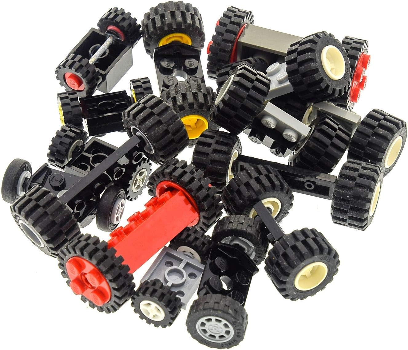 Lego City Classic Basic Axles with Wheels - Pack of 15 - Random Mixed - Wheel Wheels Set - Ideal for Construction Projects and Vehicle Constructions