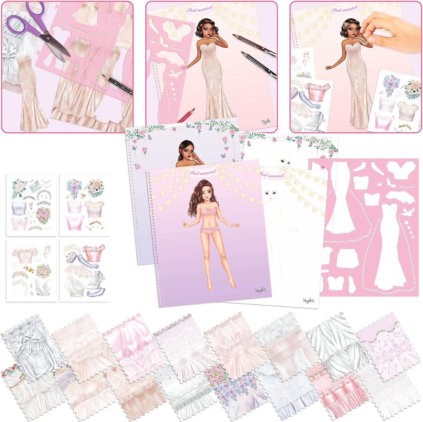 Depesche 12393 Create your TOPModel Wedding Special Sticker Book with 60 Pages to Create Beautiful Outfits, Includes Sticker Sheet, Stencil and Fabric Pattern Sheet, Medium