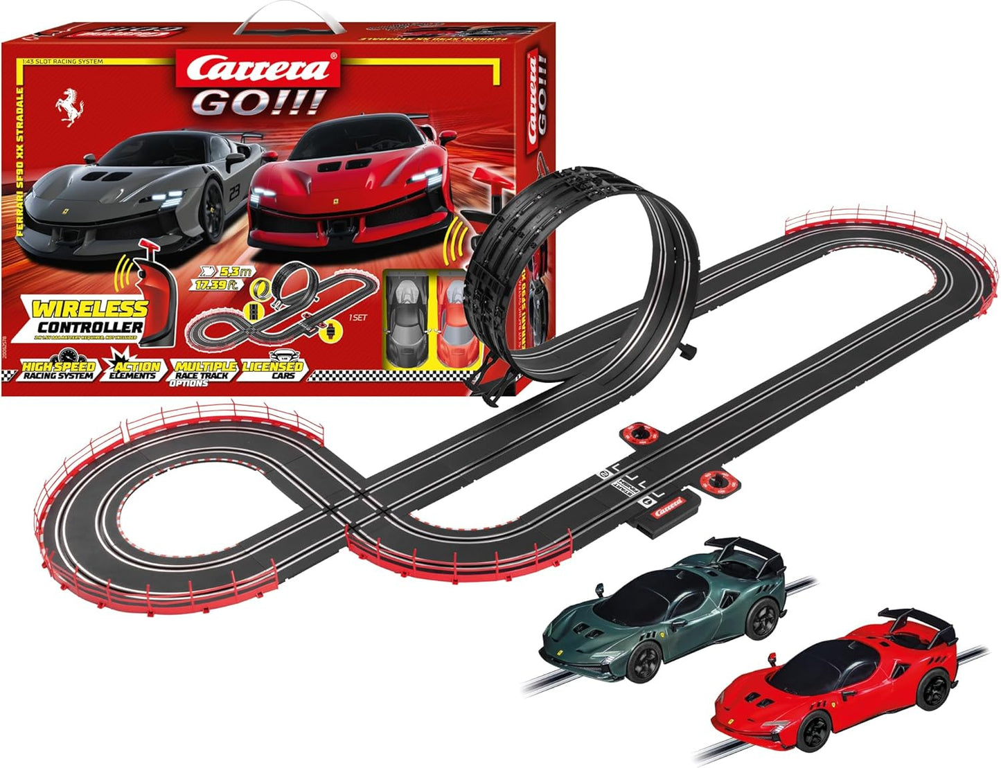 Carrera GO... Ferrari Supercar Power (Wireless) Race Track Set I Racing Track with Licensed Slot Cars | Up to 2 Players | For Children from 6 Years and Adults