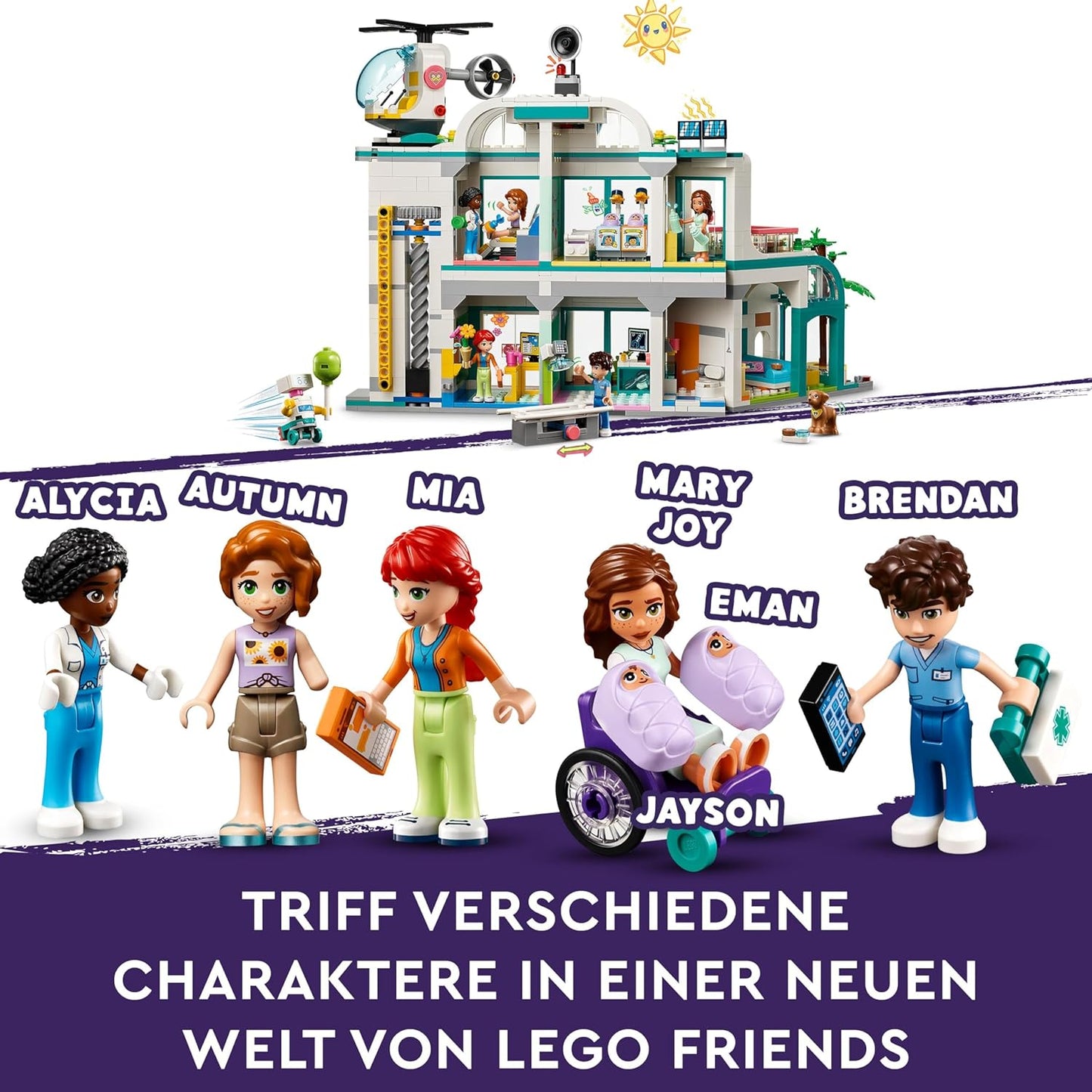 LEGO Friends Heartlake City Krankenhaus, Set mit Spielzeug-Hubschrauber und Figuren inkl. Autumn und Hund, Arzt-Spielzeug für Kinder, Geschenk für Mädchen und Jungen ab 7 Jahren 42621