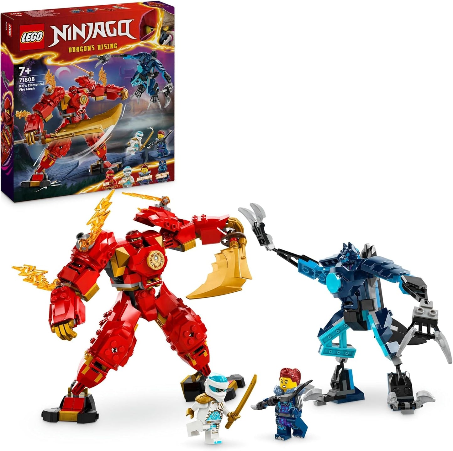 LEGO NINJAGO Kais Feuermech Action Figure Toy for Children with Red Mech Figure to Transform, Ninja Set with 4 Figures Including Kai and Zane, Gift for 7 Year Old Boys and Girls 71808