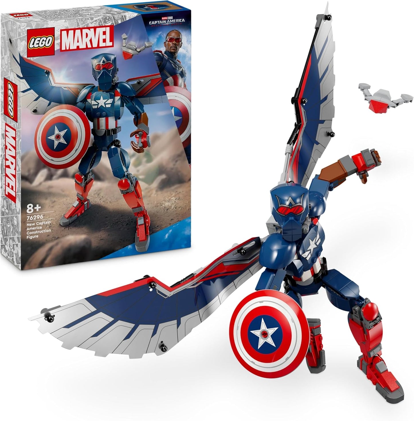 LEGO Marvel New Captain America Construction Figure, Superhero Toy for Children, Buildable Model and Mini Figure, Construction and Play Set, Gift for Boys and Girls from 8 Years, 76296