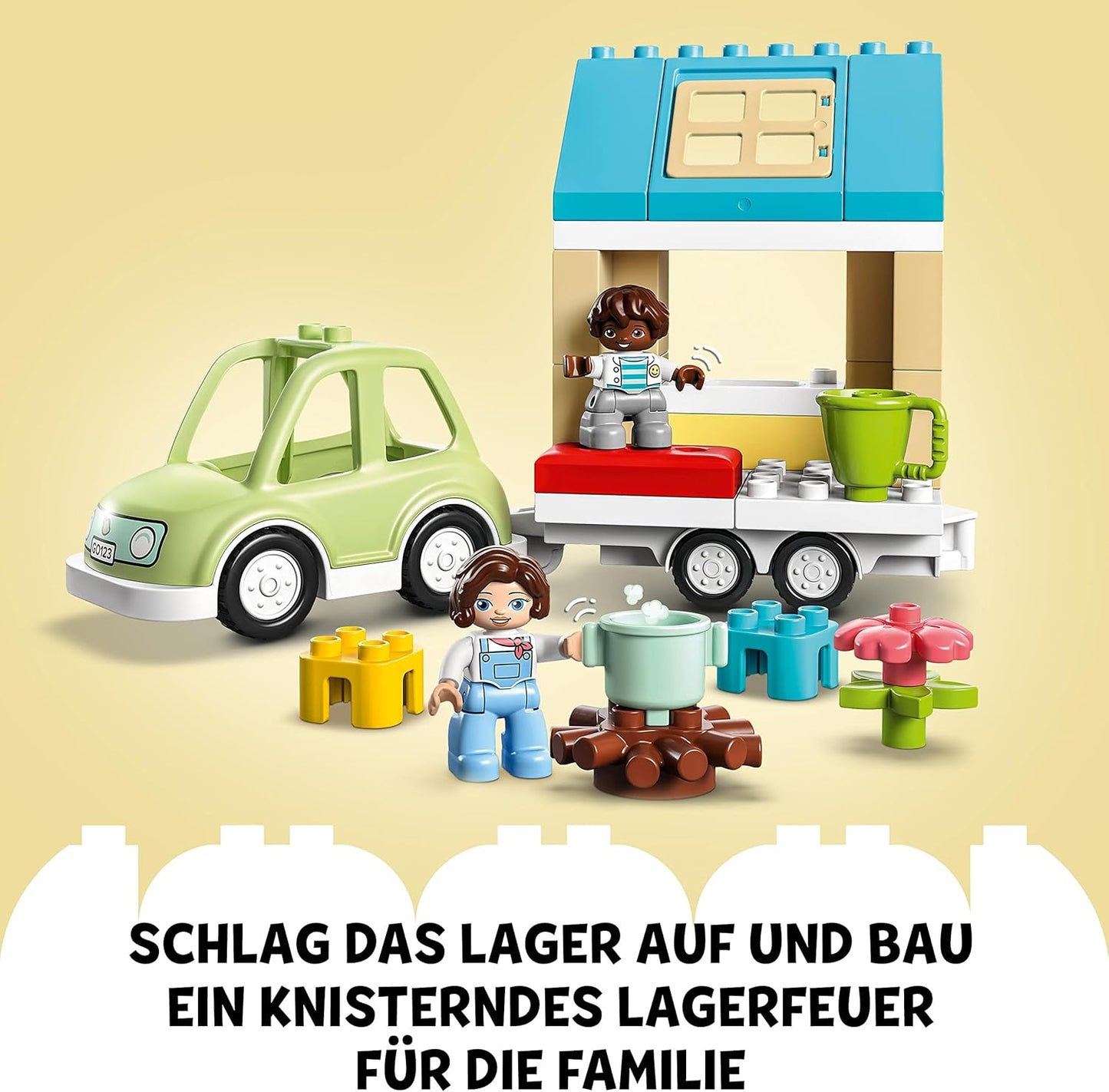 LEGO 10986 Duplo Home on Wheels, Toy Car with Large Stones, Figures and Toy Car for Boys and Girls from 2 Years, Develops Fine Motor Skills