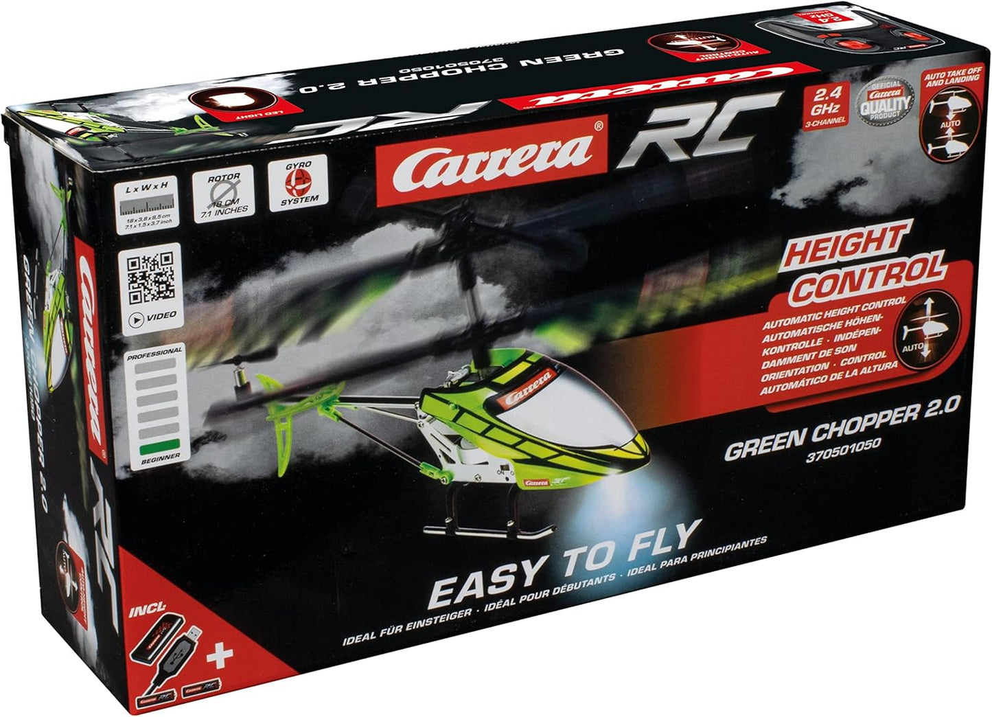 Carrera RC Remote Controlled Helicopter 2.4 GHz Green Chopper 2.0 I RC Helicopter for Children & Adults, Boys & Girls I Professional Flying Experience Indoor & Outdoor I Ideal for Beginners