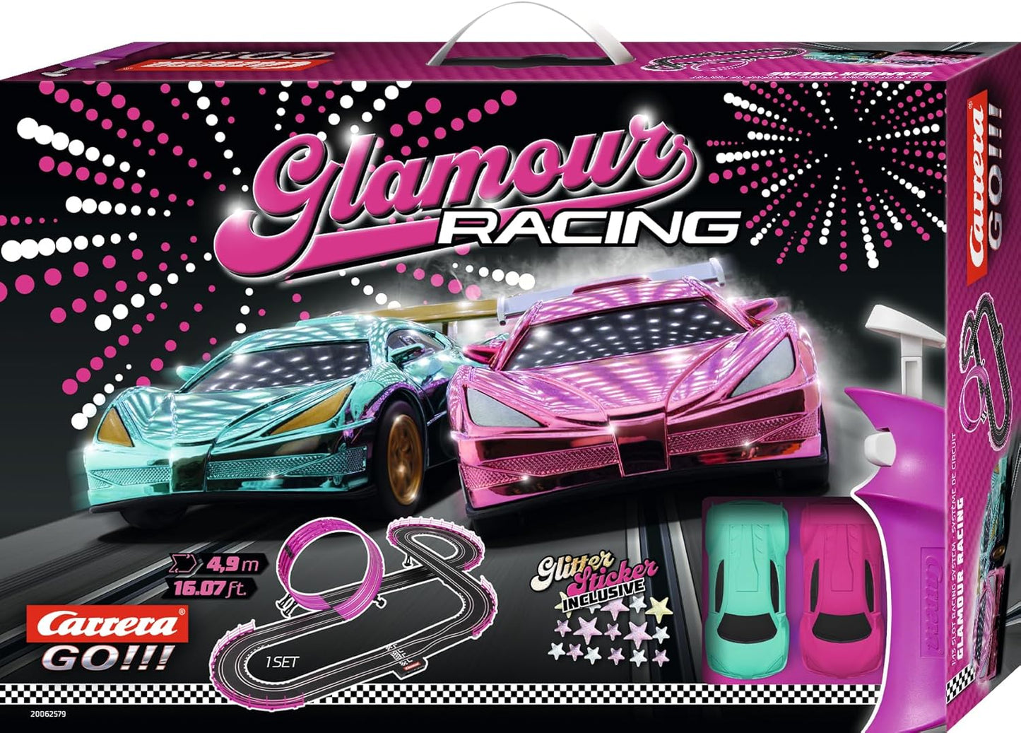 Carrera - 20062579 - Carrera GO!!! Pink Action Racing Race Track Set I Racing Track with Licensed Slot Cars | Up to 2 Players | For Children from 6 Years and Adults