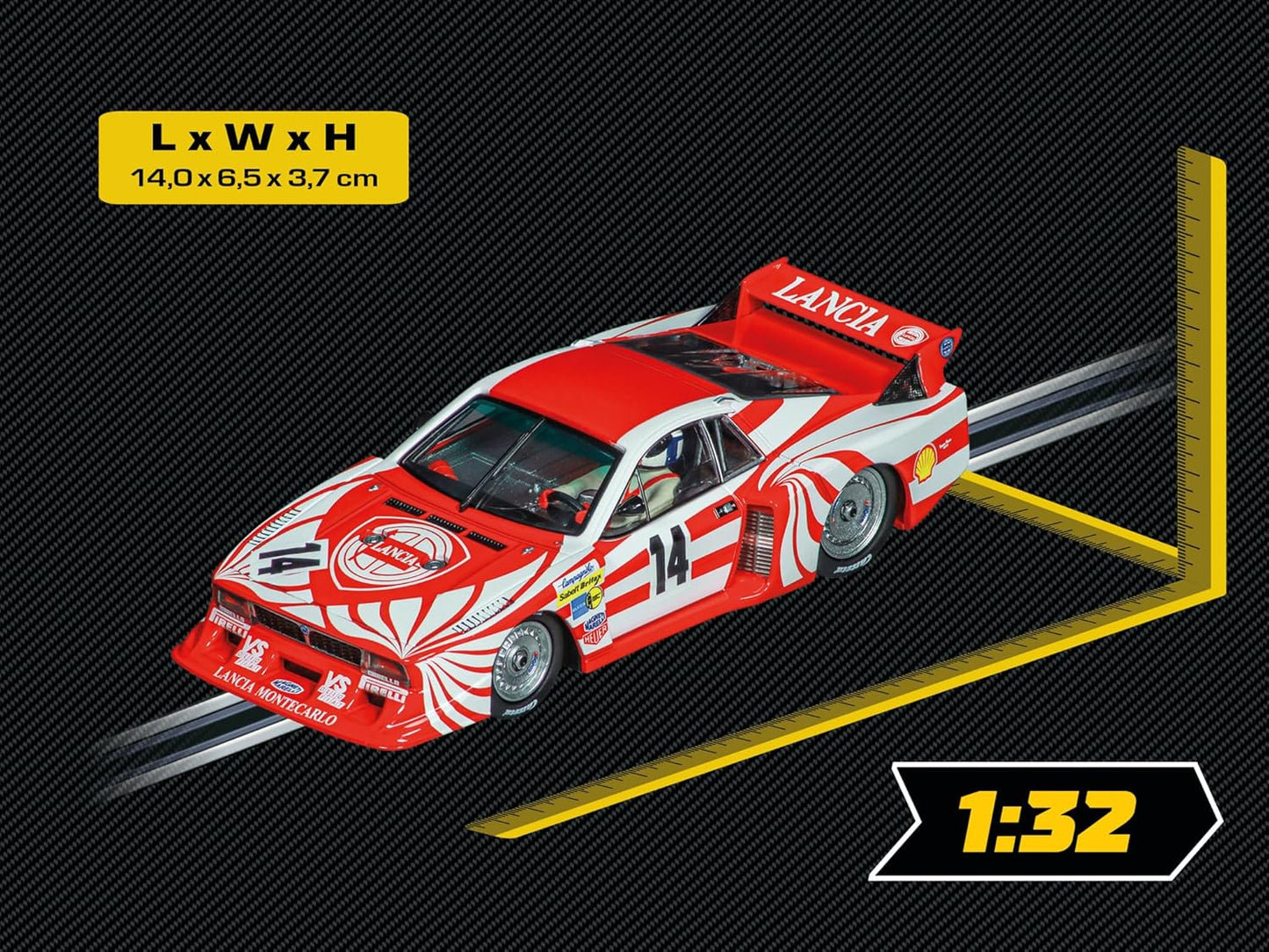 Carrera - 20031064 - Digital 132 I Lancia Beta Montecarlo Turbo Lancia Italia No14 24h 1981 I Classic Racing Car for Collectors I With Fully Functional Lights I Slot Car Scale 1:32