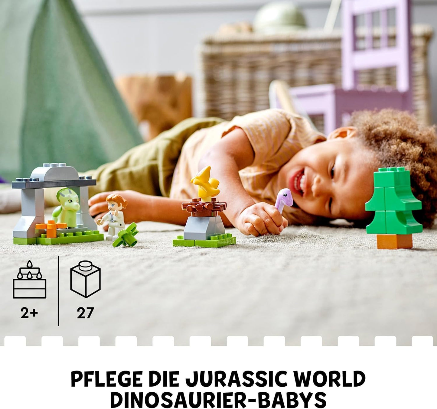 LEGO 10938 DUPLO Jurassic World Dinosaur Nursery with Baby Dino Figures and Triceratops, Toys and Stones for Toddlers from 2 Years, Girls and Boys