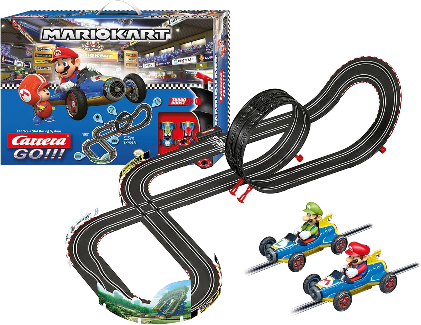 Carrera Go!!! Nintendo Mario Kart Mach 8 Race Track Set | 5.3 m Electric Carrera Track with Mario & Luigi Toy Cars | with 2 Hand Controls & Track Parts | Toy for Children from 6 Years