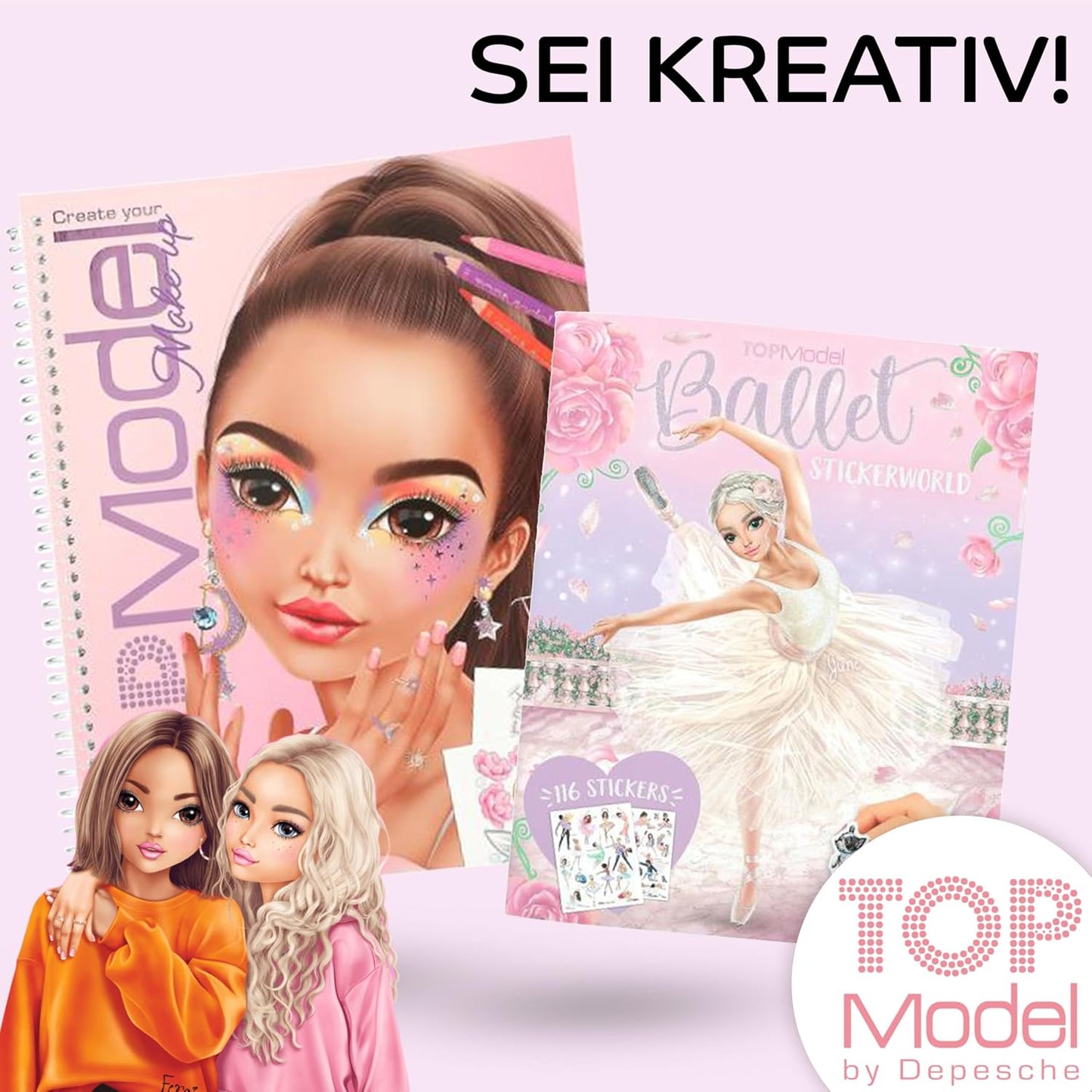 Create Your TOPModel Make-Up Colouring Book + TOPModel Stickerworld Ballet - Fascinating Creative Fun with Makeup Designs and Charming Ballet Stickers for Trendy Girls