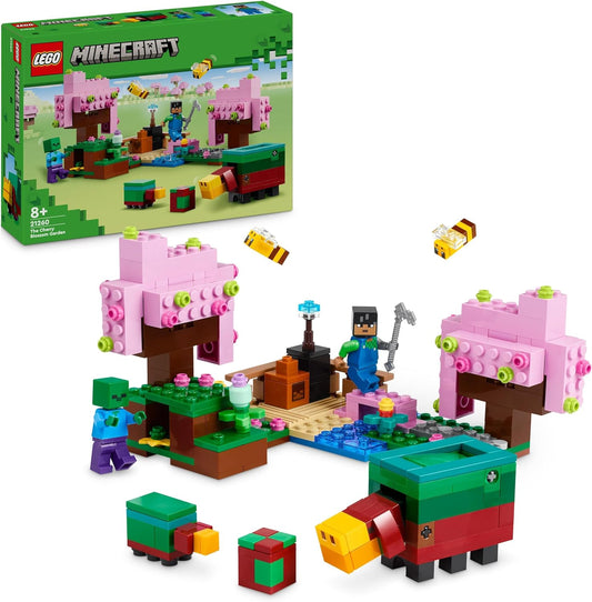 LEGO Minecraft The Cherry Blossom Garden, Toy Garden to Explore with Sunny, Sniffer, Zombie and Bees, Gift for Gamers, for Boys and Girls from 8 Years, 21260