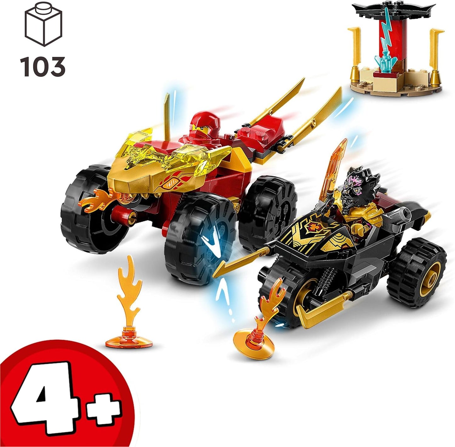 LEGO Ninjago Chase Set with Kais Speedster and Ras' Motorcycle, Toy for Children from 4 Years, Ninja Car Toy for Building, Mini Figure for Collecting, 71789