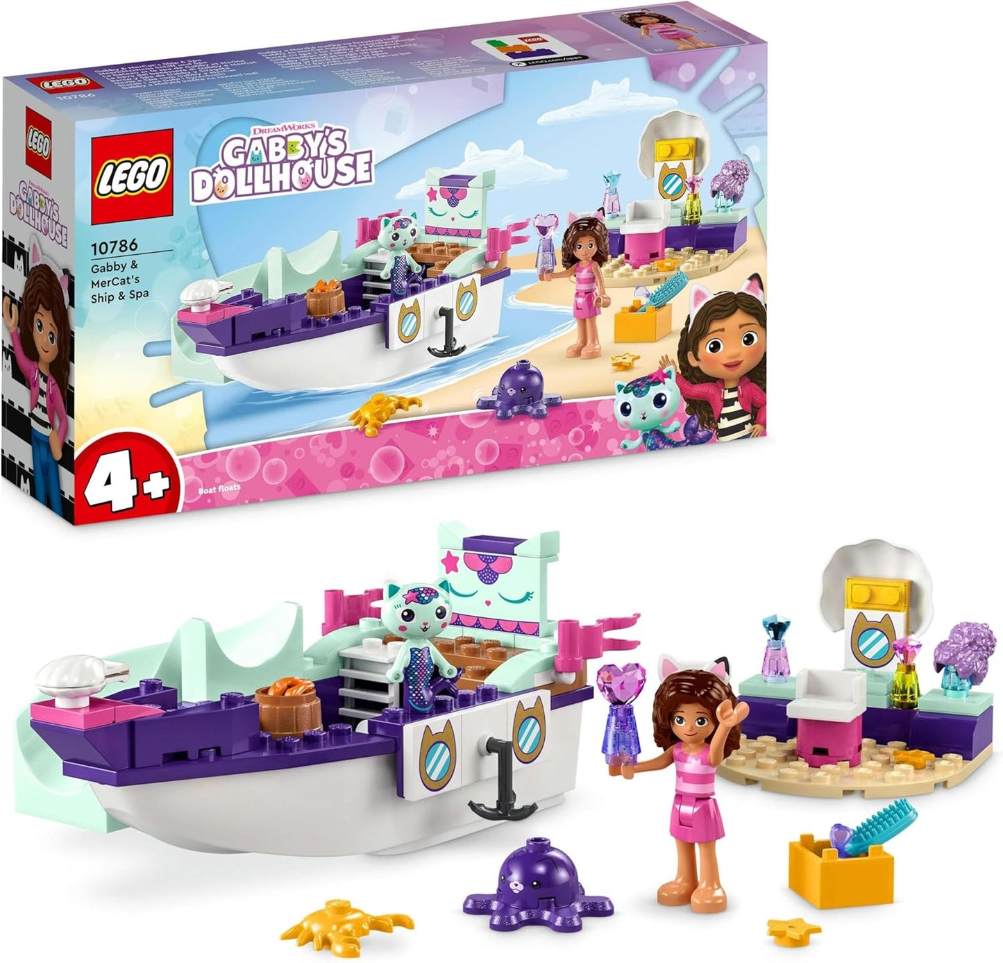 LEGO 10786 Gabby's Dollhouse Gabby & Meerkat Ship & Spa Boat Set with Beauty Salon, Dollhouse with Figures and Accessories, Play Set for Girls, Boys, Children from 4 Years