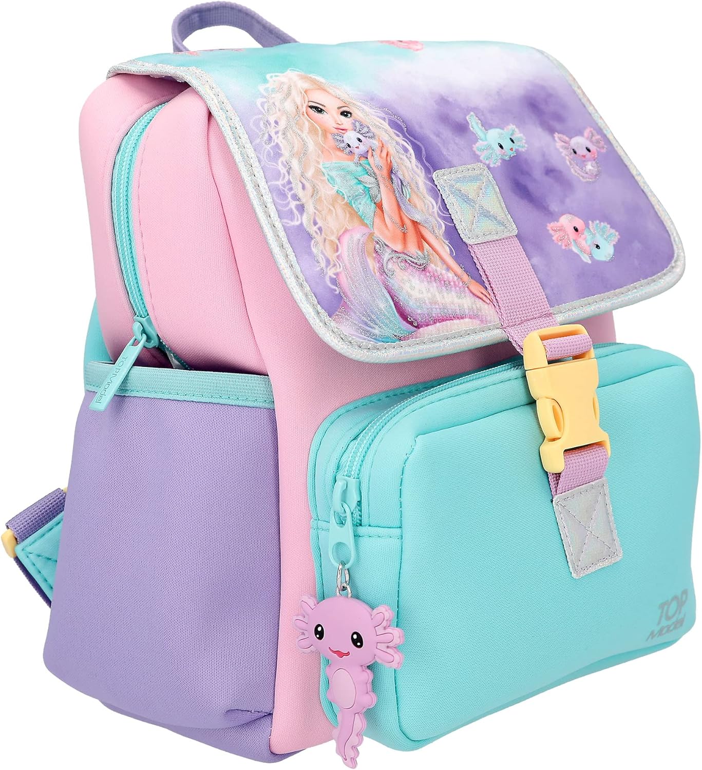 Depesche 12305 TOPModel Mermaid Backpack in Pink, Purple and Turquoise, Bag with Zip, Front Pocket and Adjustable Shoulder Straps, multicoloured