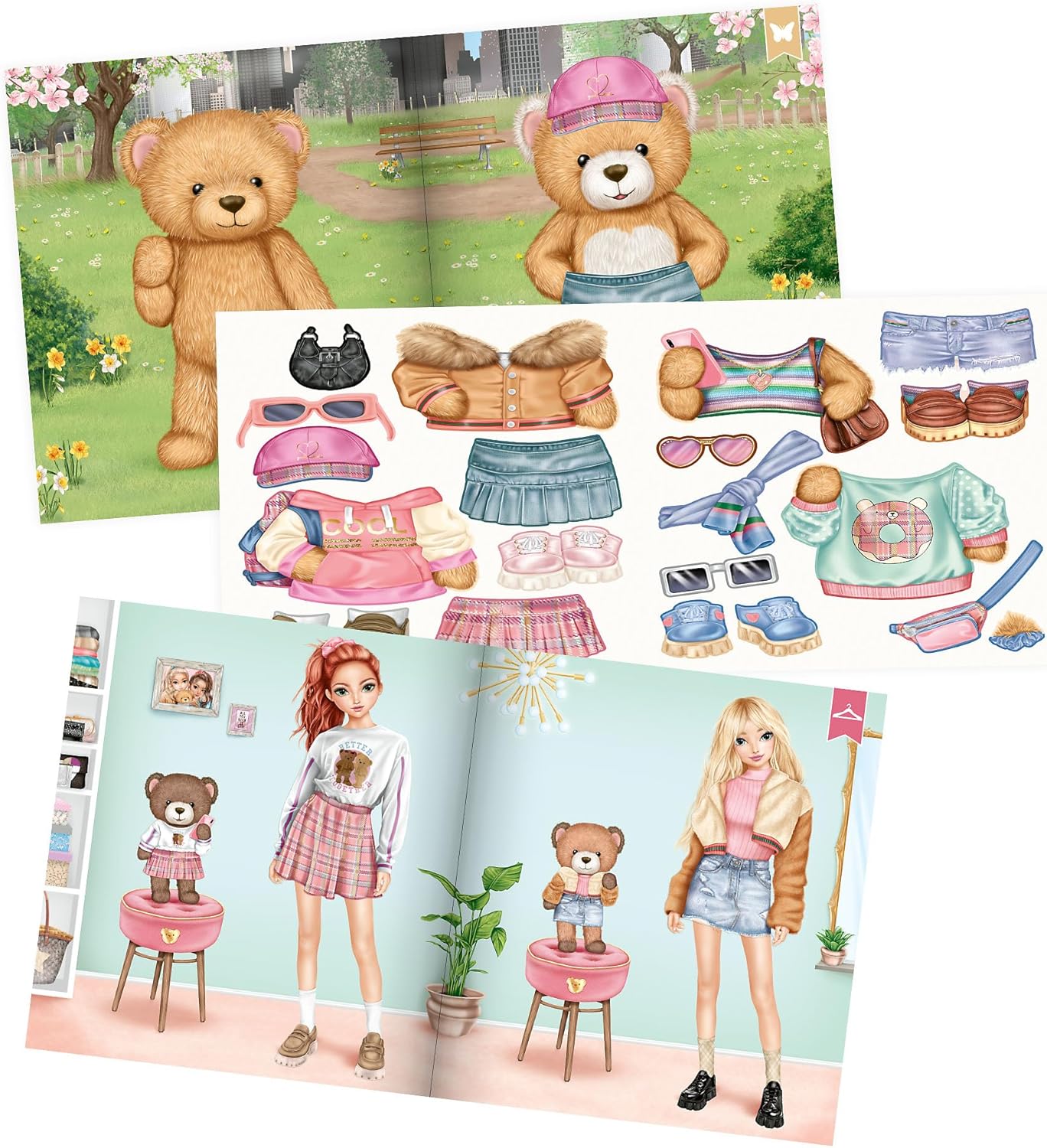 Depesche TOPModel Team Teddy 13209 Sticker Book with 20 Illustrated Background Pages to Design Yourself, Includes 3 Double Page Stickers