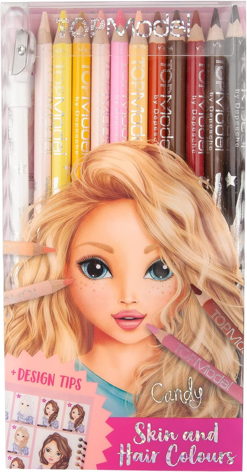 Depesche TOPModel 5678 Colouring Pencils Set, 12 Pencils in Skin and Hair Tones, Includes Sharpener and Colouring Instructions, for Colouring Faces and Hair