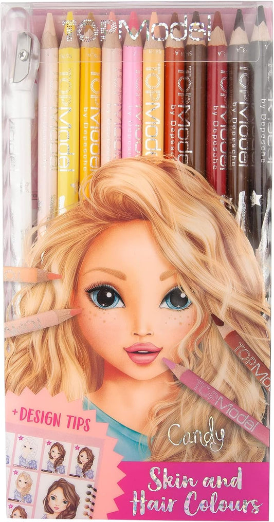 Depesche TOPModel 5678 Colouring Pencils Set, 12 Pencils in Skin and Hair Tones, Includes Sharpener and Colouring Instructions, for Colouring Faces and Hair