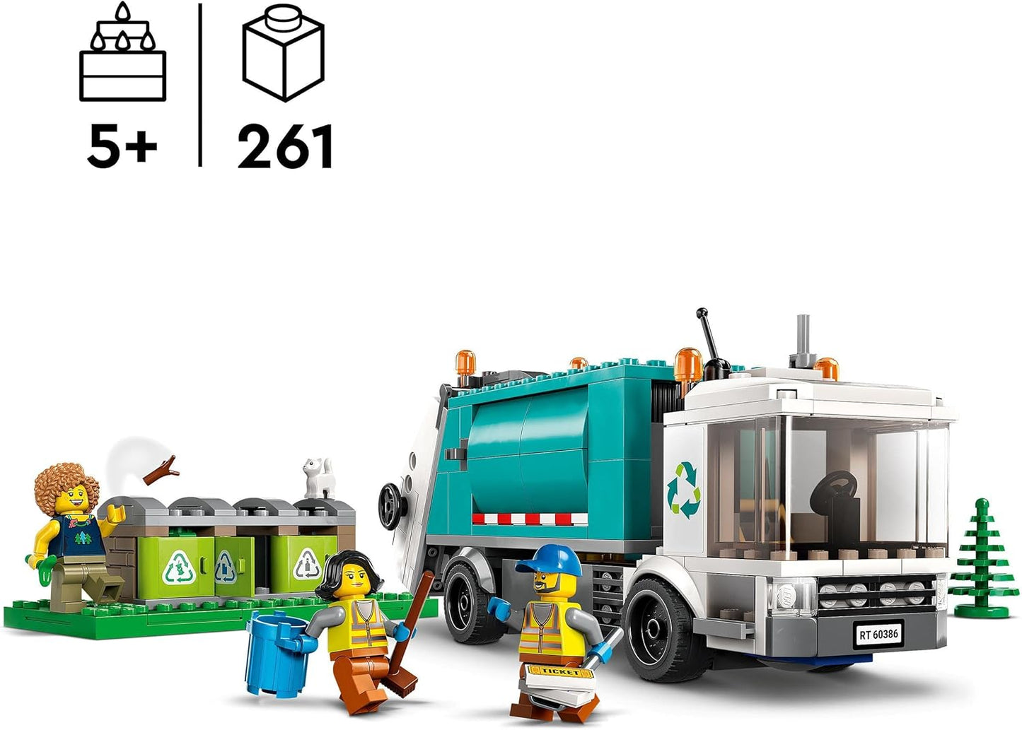 LEGO 60386 City Rubbish Collection, Garbage Truck Toy with Wheelie Bins for Children from 5 Years, Learning and Sorting Toy, Sustainable Life Series