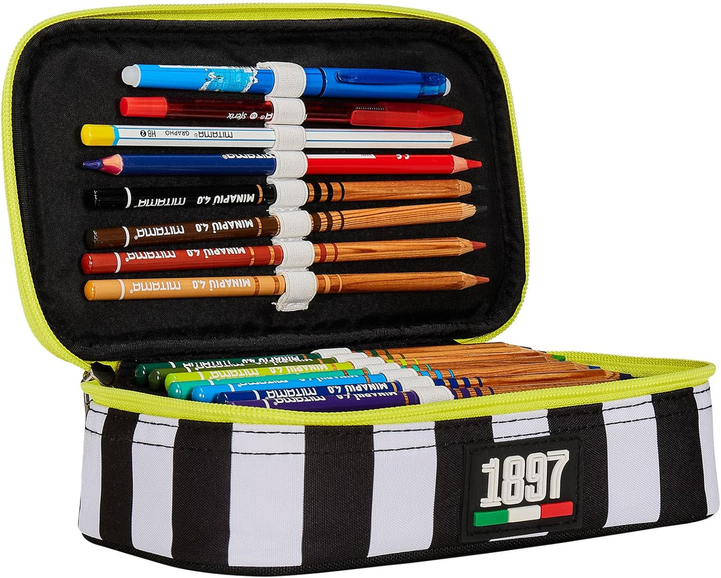 Seven Pencil Case Quick Case - FC Juventus Football - Win is The Rule, Black and White - Complete Compartment with Pencils, Pens and Markers, School Accessories, School Backpack - Pencil Case for