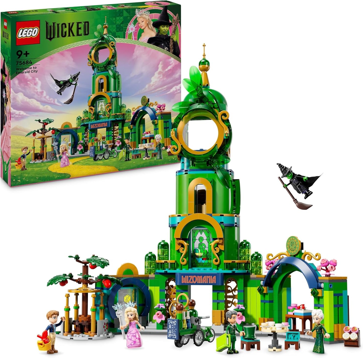 LEGO Wicked Welcome to Emerald City Toy with Tower, Glinda and Elphaba Mini Dolls, Gift for Fans of the Film and Girls and Boys from 9 Years Who Love Dollhouses 75684