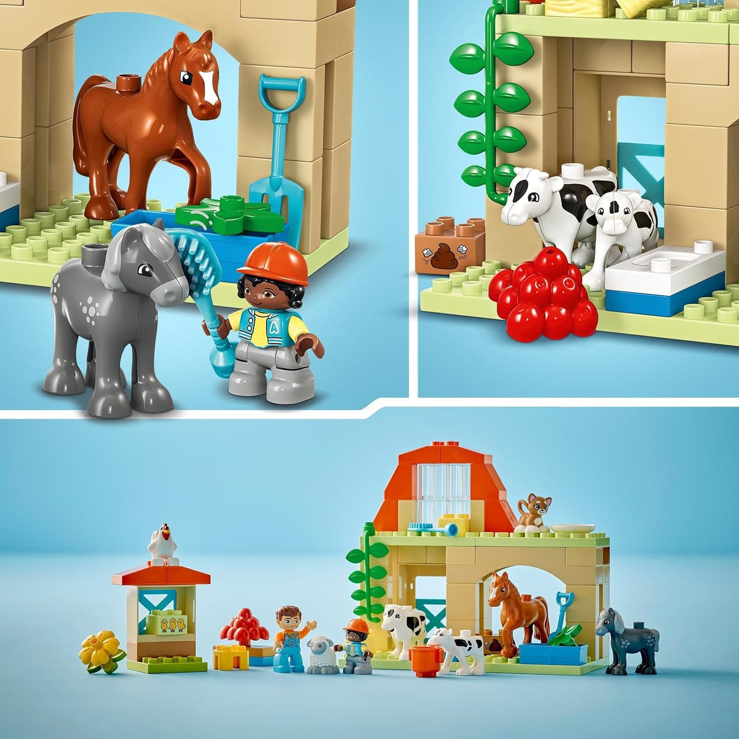 LEGO DUPLO Town Tierpflege auf dem Bauernhof, Spielzeug für Kinder ab 2 Jahre, mit Bauernhoftiere-Figuren für Rollenspiele, darunter Pferd, Kuh und Schaf, Lernspielzeug für Mädchen und Jungen 10416