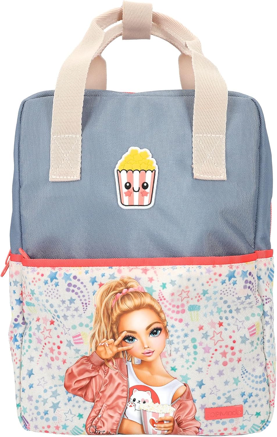 Depesche 12385 TOPModel Cutie Star Backpack in Denim Blue with Model Motif and Star Pattern, Bag with Adjustable Shoulder Straps