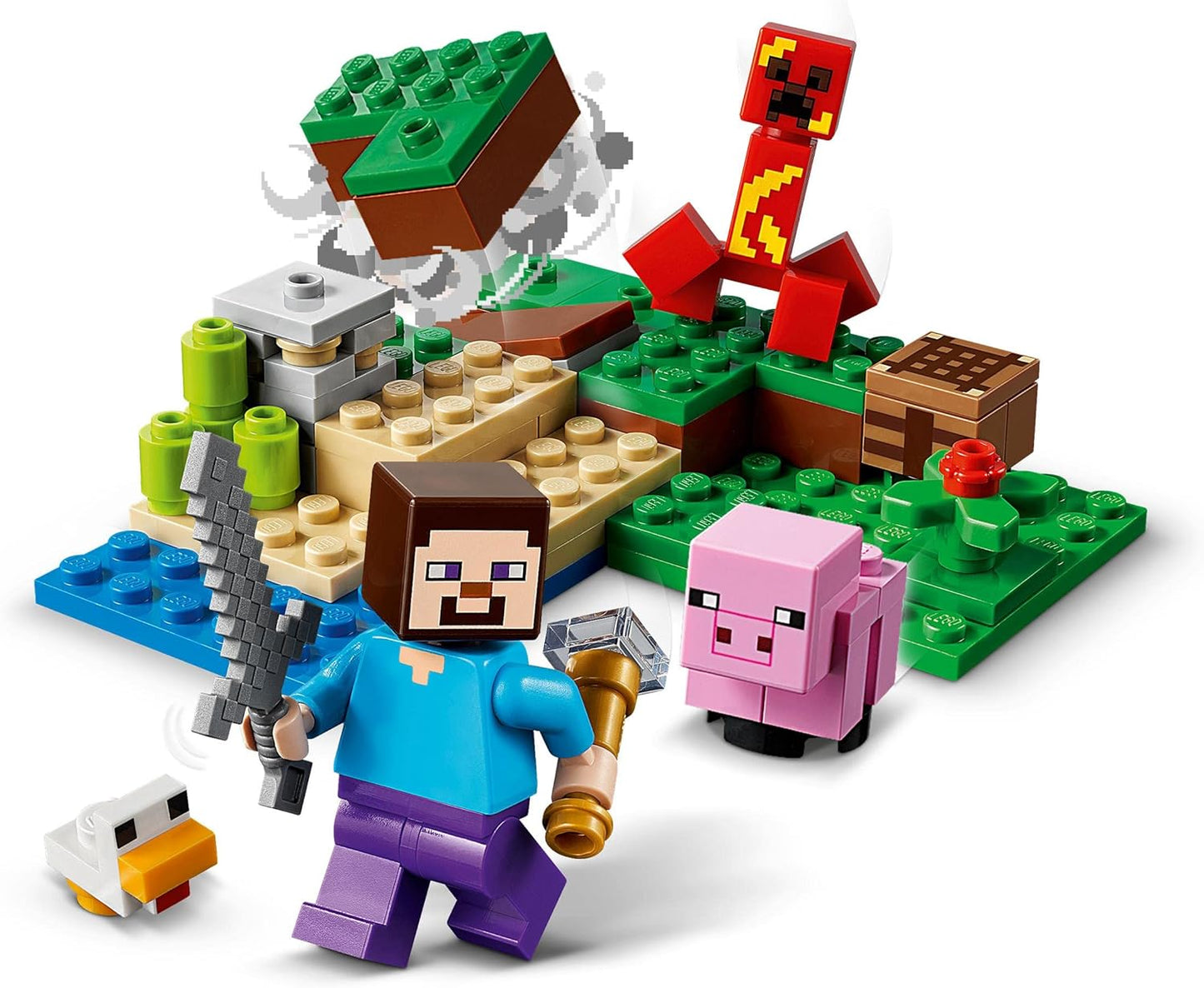 LEGO 21177 Minecraft The Ambush of the Creeper, Toy Set with Steve, Pig and Chick Figures, Children's Toy from 7 Years with Mini Figures