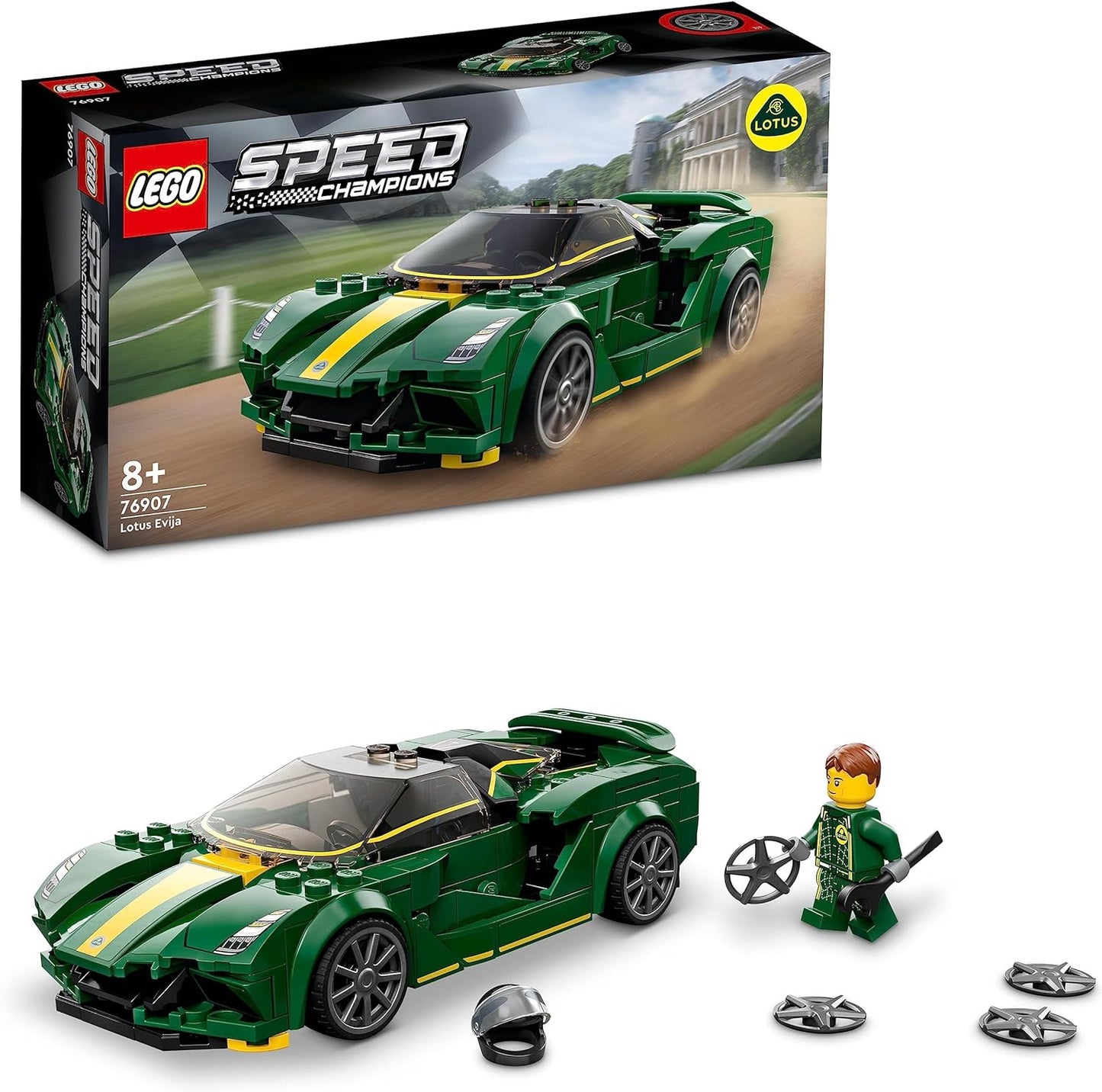 LEGO Speed Champions Lotus Evija Model Car Kit Car Toy with Cockpit for 2 Figures, Racing Car as a Gift for Boys and Girls, 2022 Collection 76907